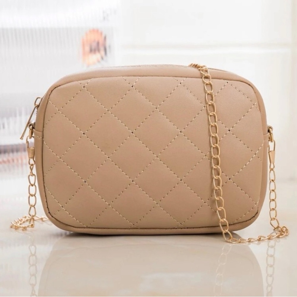 ❤️Khaki Quilted Gold Chain Cross Body Purse